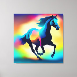 水色カラフル馬 キャンバスプリント