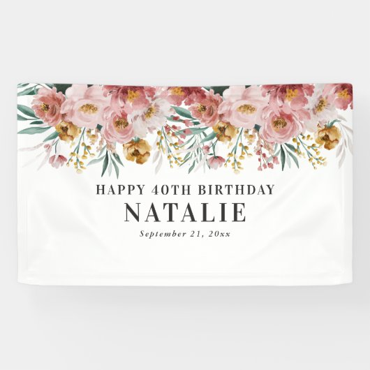 水色ガーリーフローラ編集可能な年齢誕生日テープ 横断幕 (横)