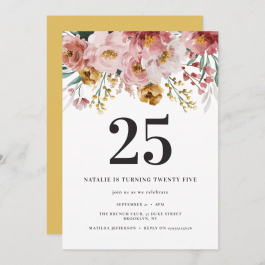 水色ガーリーフローラ編集可能な年齢誕生日 (正面/裏面)