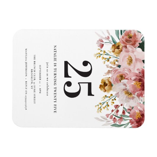 水色ガーリーフローラ編集可能な年齢誕生日 マグネット (横)