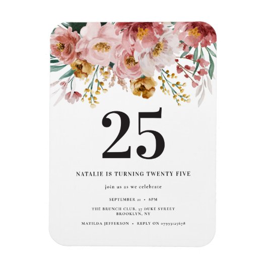 水色ガーリーフローラ編集可能な年齢誕生日 マグネット (縦)