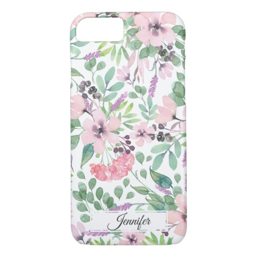 水色ガーリーラベンダーのピンクの花パーソナライズされた花 Case-Mate iPhoneケース (裏面)