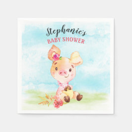 水色ガールピギー赤ちゃんシャワーファーム スタンダードカクテルナプキン