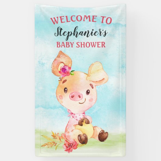 水色ガールピギー赤ちゃんシャワーファーム 横断幕 (縦)