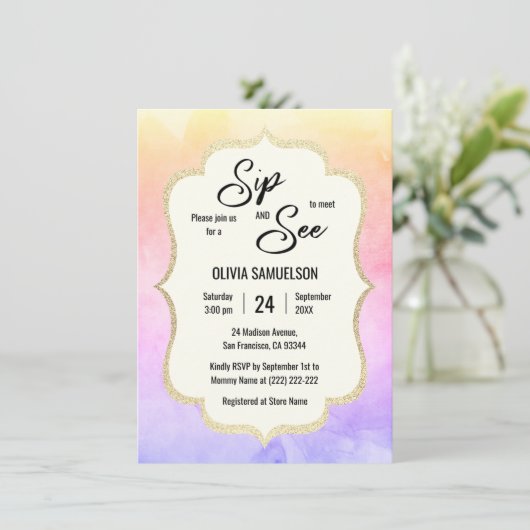 水色ガールボーイベビーSIPと参照 | フォト 招待状 (スタンド正面)