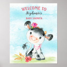 水色ガール牛の赤ちゃんシャワーファーム赤ちゃんシャワー ポスター