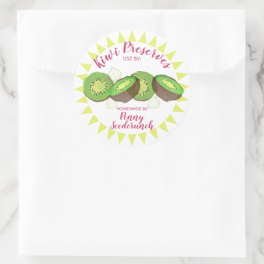 水色キウイ切りフルーツパーソナライズされた缶詰 ラウンドシール (バッグ)