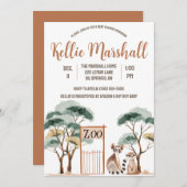 水色キツネザル科，動物園，ベビースシャワー 招待状 (正面/裏面)