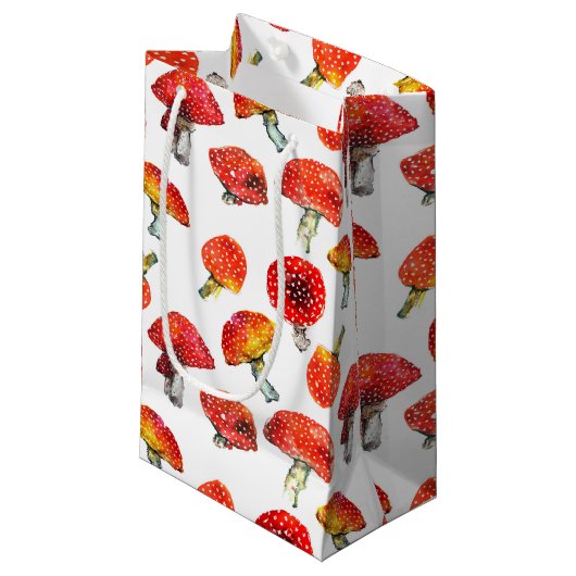 水色キノコかわいい秋柄 スモールペーパーバッグ (正面アングル)