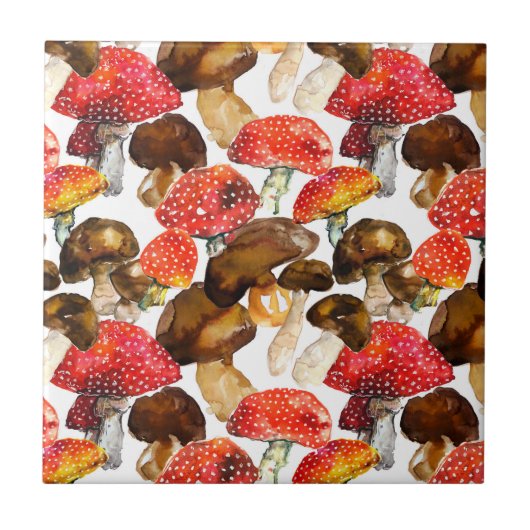 水色キノコかわいい秋柄 タイル (正面)