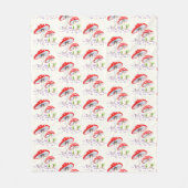 水色キノコのパターン フリースブランケット (正面)