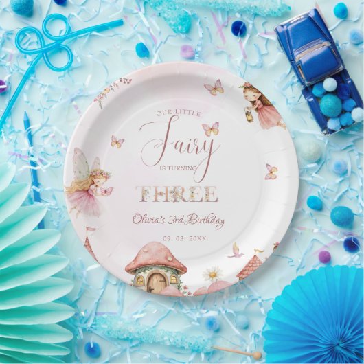 水色キノコ妖精3rd誕生日フォレスト ペーパープレート (パーティー)