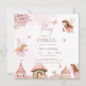 水色キノコ妖精3rd誕生日フォレスト 招待状 (正面)