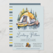 水色キャンプ、テント、アウトドア、ブライダルシャワー 招待状 (正面/裏面)