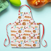 水色ギリシャのイースターフードと赤い卵 エプロン