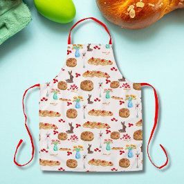 水色ギリシャのイースターフードと赤い卵 エプロン