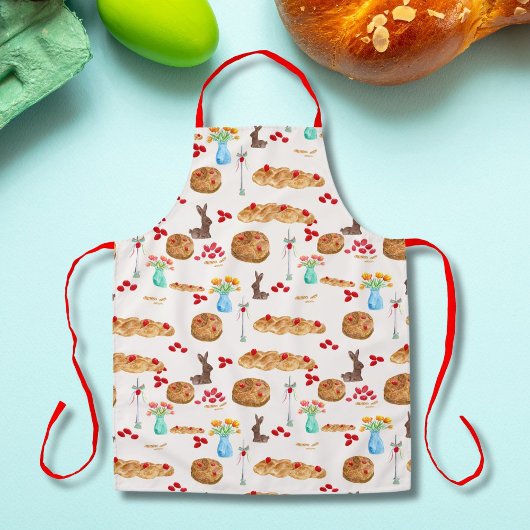 水色ギリシャのイースターフードと赤い卵 エプロン
