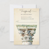 水色ギリシャ式カラムウェディングRSVPレスポンスカード 出欠カード (正面)