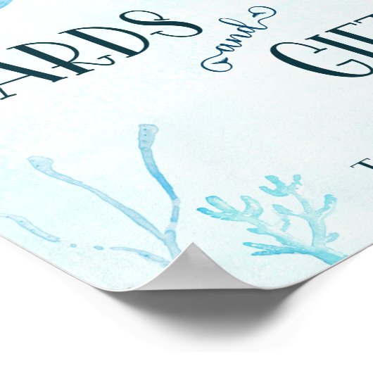 水色クジラの赤ちゃんシャワーカードとギフトサイン ポスター (角)