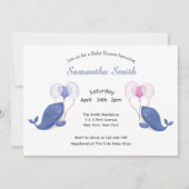 水色クジラ風船ベビーシャワー 招待状 (正面)