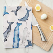 水色クジラ キッチンタオル (四つ折り)