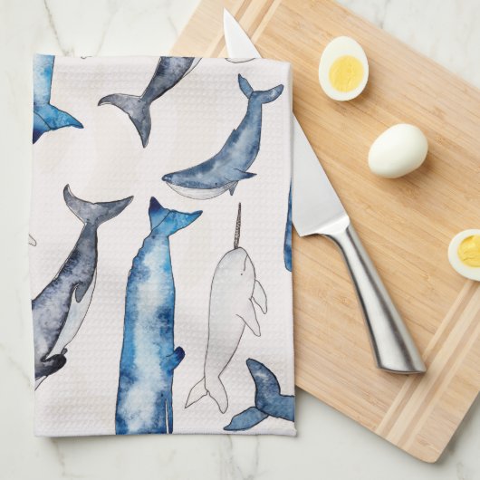 水色クジラ キッチンタオル (四つ折り)