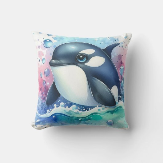 水色クジラ クッション (正面)