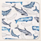 水色クジラ スクエアペーパーコースター (正面)