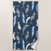 水色クジラ ビーチタオル (正面)