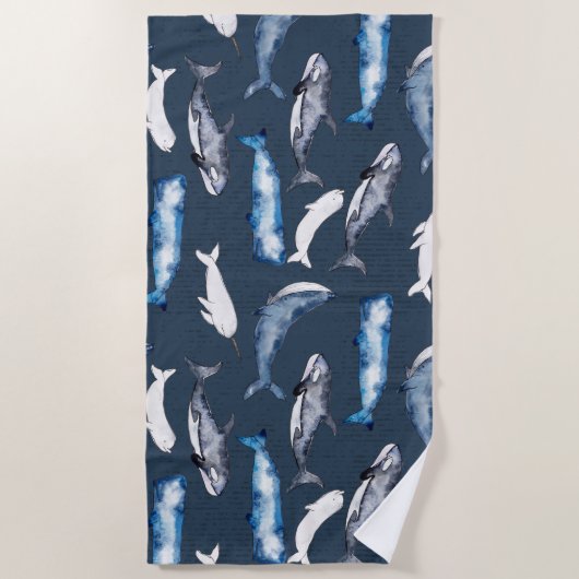 水色クジラ ビーチタオル (正面)