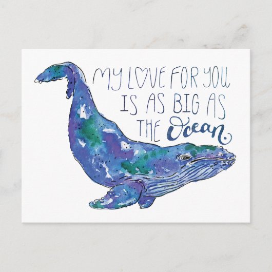 水色クジラ – 愛と同じ大きさの海 ポストカード (正面)