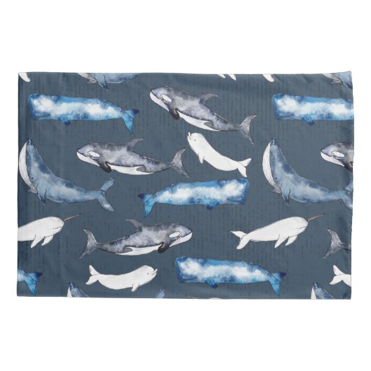 水色クジラ 枕カバー (裏面-左)