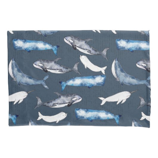 水色クジラ 枕カバー (正面左)