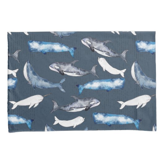 水色クジラ 枕カバー (正面右)