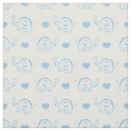 水色クテーブルーベビーゾウとハート ファブリック