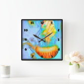 水色クラゲ壁時計 スクエア壁時計 (ホーム)