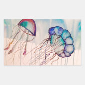 水色クラゲ 長方形シール (正面)