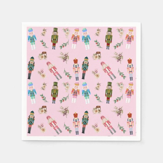 水色クリスマスくるみクラッカーコラージュ スタンダードカクテルナプキン (正面)