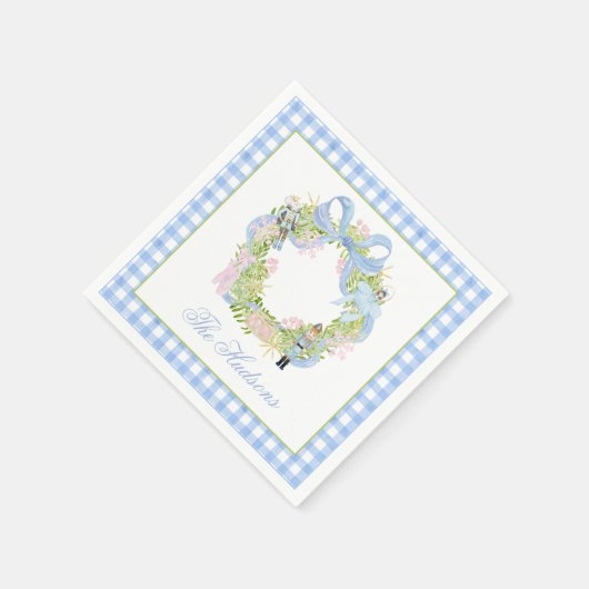 水色クリスマスくるみ割りリースエンクロージャ スタンダードカクテルナプキン (角)