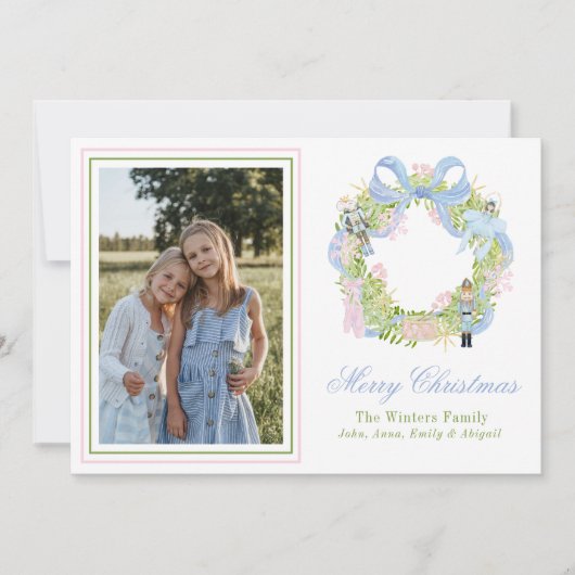 水色クリスマスくるみ割りリース写真 シーズンカード (正面)