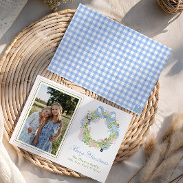 水色クリスマスくるみ割りリース写真 シーズンカード