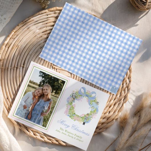 水色クリスマスくるみ割りリース写真 シーズンカード