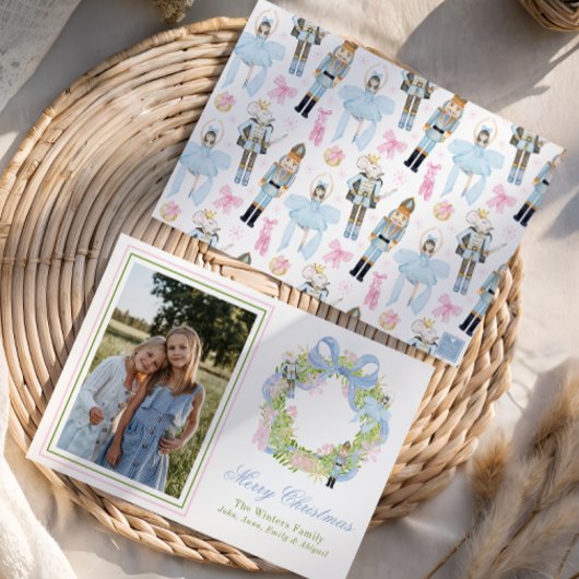 水色クリスマスくるみ割りリース写真 シーズンカード