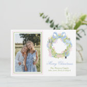 水色クリスマスくるみ割りリース写真 シーズンカード (スタンド正面)