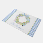 水色クリスマスくるみ割りリース写真 ドアマット (アングル)