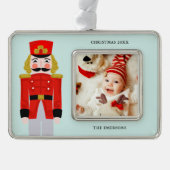 水色クリスマスくるみ割り シルバープレートフレームオーナメント (正面)