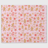 水色クリスマスのジンジャーブレッドCookie ラッピングペーパー (フラット)