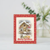 水色クリスマスアップルバードの雪の果実レッド シーズンカード (スタンド正面)