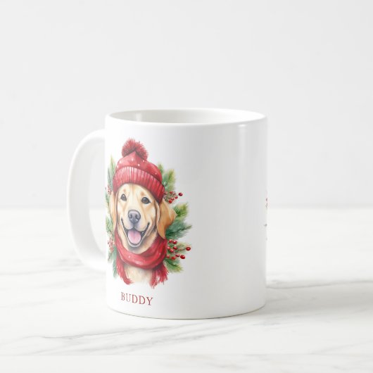 水色クリスマスイエローラブラドール犬 コーヒーマグカップ (正面左)