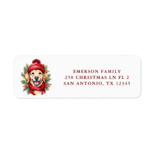 水色クリスマスイエローラブラドール犬 ラベル (正面)